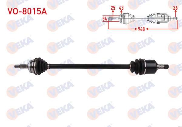 VEKA VO-8015A | Komple Aks Sağ On ABS li 43 Dıs Uzunluk 948mm Volvo V40 2.0 A-T 1998 -