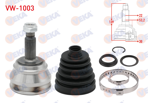 VEKA VW-1003 | Aks Kafası Sol-Sağ On Dıs Volkswagen Golf III (1H1) 1.6 Dıs 22X30x51 Uzunluk 139,5 mm 1991-1999