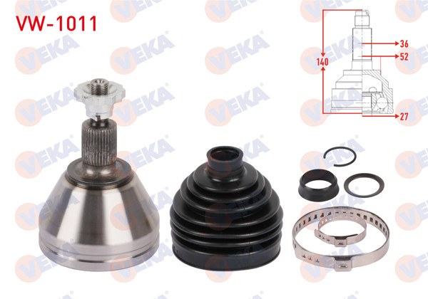 VEKA VW-1011 | Aks Kafası Sol-Sağ On Dıs Uzunluk 140mm VW Polo (6R) 1.4 TDI A-T 14-/ (6R, 6C) 1.0 TSI, 1.6 TDI A-T 09-/ Seat Ibiza IV (6J5) 1.4 TDI A-T 05-17 / Skoda Fabia (Nj3) 1.4 TDI A-T 14-/ Rapid 1.4 TDI A-T 15-19