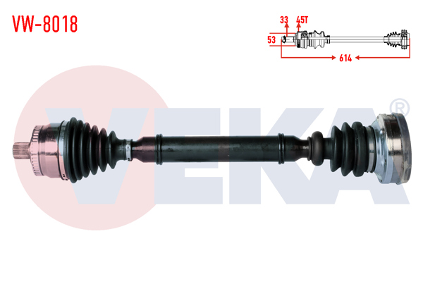 VEKA VW-8018 | Komple Aks Sol Ön Volkswagen Passat (3B2) 1.8 T ABS li 45 Dıs Uzunluk 614mm 1996-2000