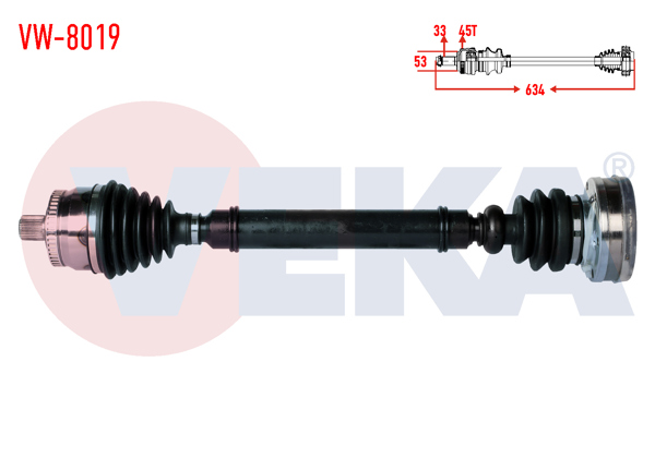 VEKA VW-8019 | Komple Aks Sağ On Volkswagen Passat (3B2) 1.8 T ABS li 45 Dıs Uzunluk 634mm 1996-2000