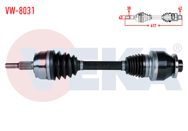 VEKA VW-8031 | Komple Aks Sol Ön Uzunluk 617mm Volkswagen Transporter T5 2.0 TDI M-T 2009-2015 / Transporter T6 2.0 TDI M-T 2015-2019