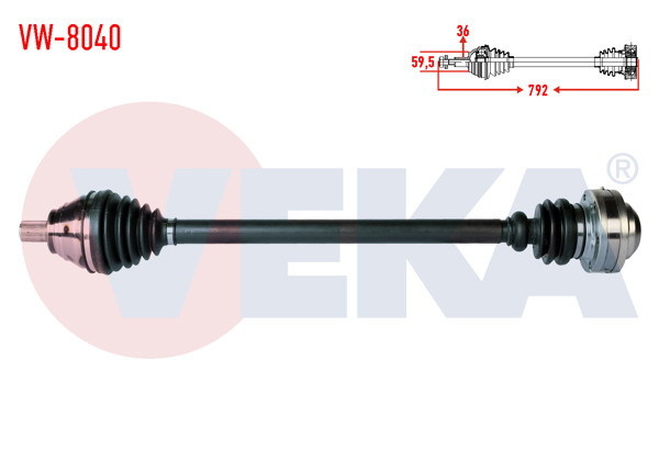 VEKA VW-8040 | Komple Aks Sağ On Uzunluk 792mm Volkswagen Golf V 2.0 TDI M-T 6 İleri 2003-2009 / Tiguan 1.4 TSI M-T 2007-2016 / Jetta IV 1.6 TDI A-T 2011 -