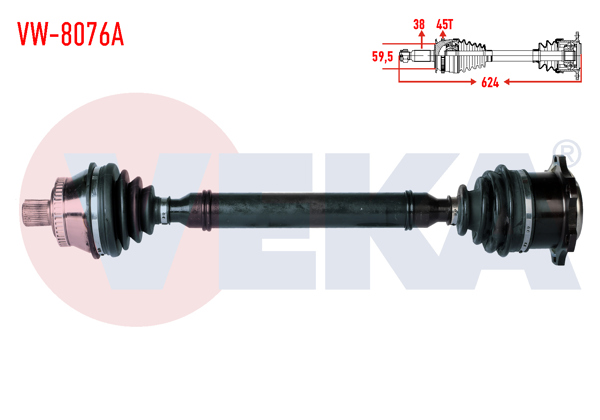VEKA VW-8076A | Komple Aks Sağ On Volkswagen Passat (3B3) 2.5 TDI ABS li 45 Dıs M-T Uzunluk 624mm 2000-2005