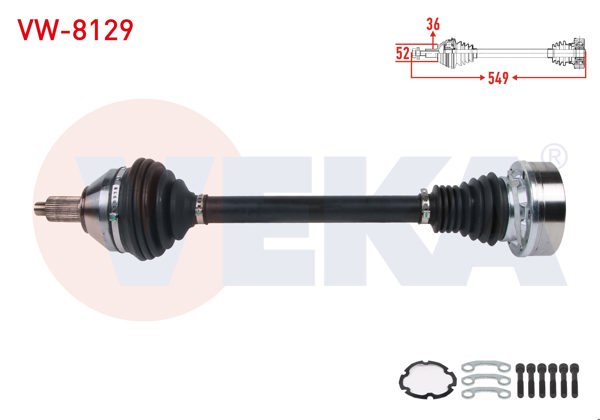 VEKA VW-8129 | Komple Aks Sol Ön Uzunluk 549mm Volkswagen Polo (6R) 1.4 TDI M-T 2014-/ Skoda Fabia (Nj3) 1.4 TDI M-T 2014-/ Rapid 1.4 TDI M-T 2013-/ Seat Ibiza IV (6J5) 1.4 TDI M-T 2015 -