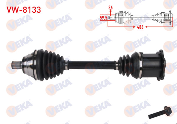 VEKA VW-8133 | Komple Aks Sol Ön Uzunluk 486mm VW Golf VIII (Cd1) 1.0 TSI 2020-/ Audi Q2 (Gab) 1.0 TFSI / Seat Leon Sc (5F5) 1.0 TSI 2015-18