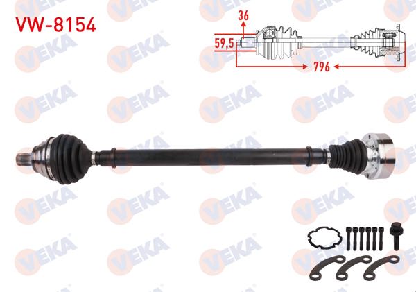 VEKA VW-8154 | Komple Aks Sağ On Uzunluk 796mm Volkswagen Jetta IV 1.2 TSI / 1.4 TSI 2010-2017