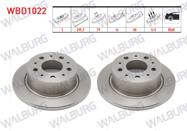 WALBURG WBD1022 | Fren Diski Arka Düz 5 Bjn 16 Jant 299,7X16x79x80 Fiat Ducato 2.3 Mjt 2006-2014 / Ducato 3.0 Mjt 2006-2014 / Peugeot Boxer III 2.2 HDI 2006-2014 / Citroen Jumper III 2.8 HDI 2006-2014 | 2 Adet