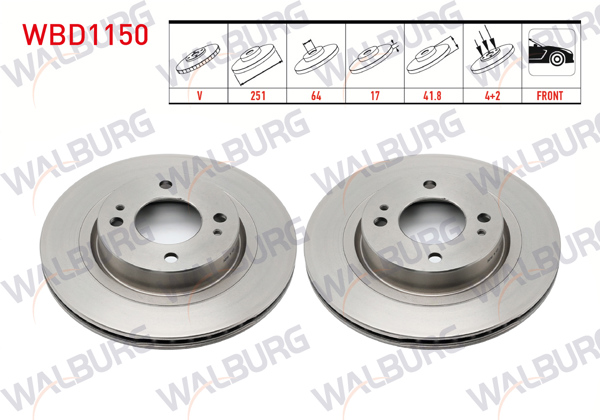 WALBURG WBD1150 | Fren Diski Ön Havalı 4 Bjn 251X17x64x41,8 Mitsubishi Attrage (A10_) 1.2 2014-/ Space Star VI (A0_A) 1.2 2012-| 2 Adet