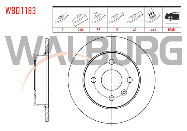 WALBURG WBD1183 | Fren Diski Arka Düz 4 Bjn 240X10x57x42 Opel Astra G 1.2 16V-1.4 16V-1.6 16V-1.7 Dtı-2.0 Dtı 1998-2005 / Astra H 1.6İ-1.9 CDTI-1.4İ 2004-2010 / Astra F 1.7 D 1991-1998 | 2 Adet