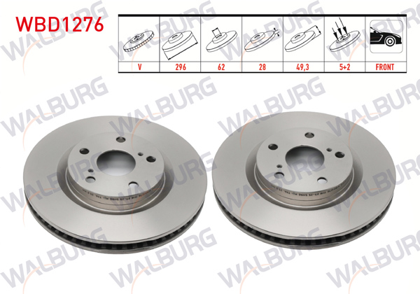 WALBURG WBD1276 | Fren Diski Ön Havalı 5 Bjn 296X28x62x49,3 Toyota Rav4 III 2.0 Vvt-I 2005-2012 / Rav4 III 2.2 D-4D 2005-2012 / Rav 4 III 2.2 D 2005-2012 | 2 Adet