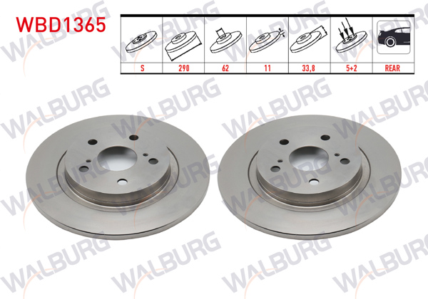 WALBURG WBD1365 | Fren Diski Arka Düz 5 Bjn 290X11x62x33,80 Toyota Avensis 1.6İ-1.8İ-2.0İ-1.6 D-4D-2.0 D-4D 2009-| 2 Adet