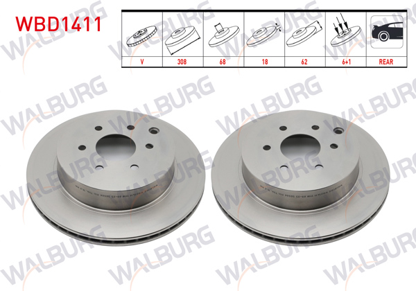 WALBURG WBD1411 | Fren Diski Arka Havalı 6 Bjn 308X18x68x62 Nissan Navara (D40) 2.5 DCI 2005-2015 / Nissan Pathfinder (R51) 2.5 DCI 2005-| 2 Adet