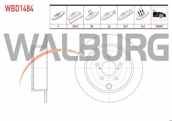 WALBURG WBD1484 | Fren Diski Ön Havalı 5 Bjn 293,5X24x58x56,7 Subaru Xv 1.6 2012-/ Forester (Sj) 2.0 2013-/ Forester (Sf) 2.0 1995-2002 / Legacy IV (Bl,Bp) 2.0İ 2003-2009 / Legacy V (Bm,Br) 2.0İ 2009-| 2 Adet