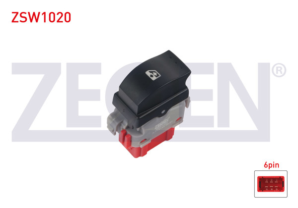 ZEGEN ZSW1020 | Cam Açma Anahtarı Tekli Kırmızı Soketlı Turuncu Işık 6 Pin Renault Master II-Master III 1998-/ Opel Movano A 2001-2010