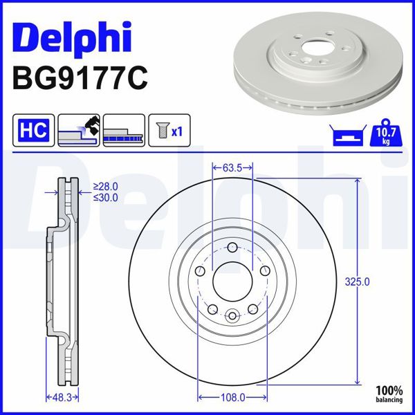 DELPHI BG9177C | Fren Diski Ön Velar 17 > 2.0 (Kaliper Ebat 17)