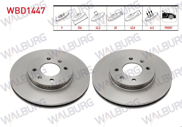 WALBURG WBD1447 | Fren Diski Ön Havalı 4 Bjn 256X20x62,2X42,8 Kia Picanto 1.0 Mpı-1.25 Mpı 2017-| 2 Adet