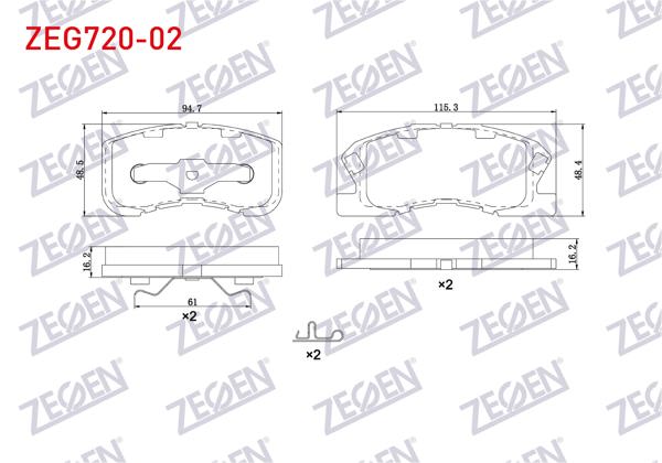 ZEGEN ZEG720-02 | Fren Balata Ikazlı On Daihatsu Sirion 1.0 1998-2005 / Sirion 1.0İ 1998-2005 / Sirion 1.3 Wt 1998-2005 / Yrv 1.3 2001 -