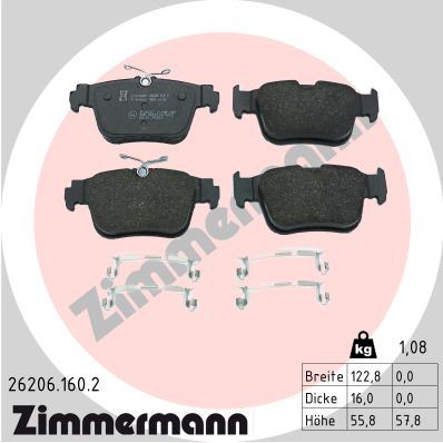 ZIMMERMANN 26206.160.2 | Fren Balatası Arka Vag A3 Leon Octavia Golf8 Formentor 20 >