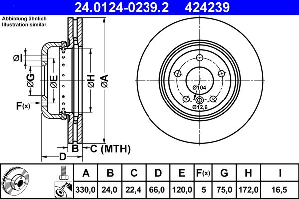 ATE 240124-02392 | Fren Diski Ön BMW F10 F11 10 > Havalı 330mm | 1 Adet