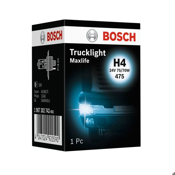BOSCH 1987302742 | Ampül Trucklıght Maxlıfe 24 V H4 75 / 70 W P43t H4 P43t | 1 Adet