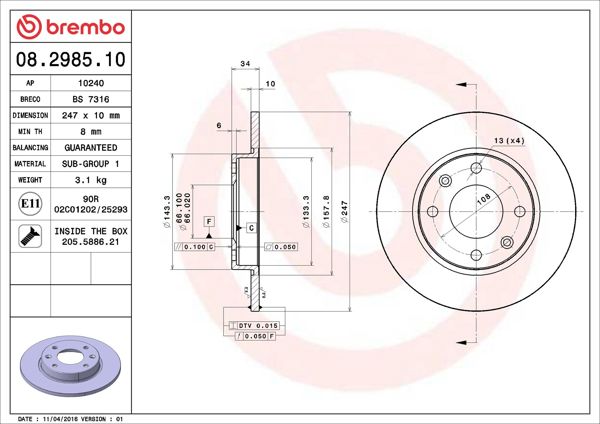 BREMBO 08.2985.10 | Fren Diski Ön Arka Standard Peugeot | 2 Adet