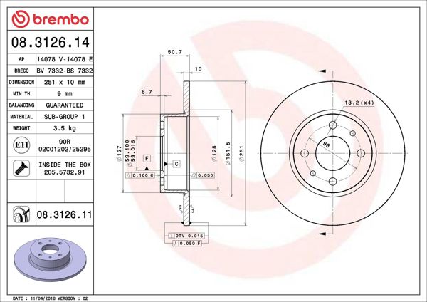 BREMBO 08.3126.11 | Fren Diski Arka UV Coated Alfa Romeo | 2 Adet