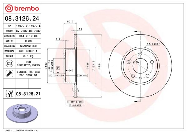 BREMBO 08.3126.21 | Arka Fren Diski Alfa Romeo 147/156/164 | 2 Adet
