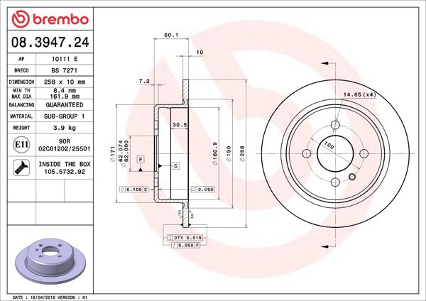 BREMBO 08.3947.24 | Fren Diski Arka Standard BMW | 2 Adet