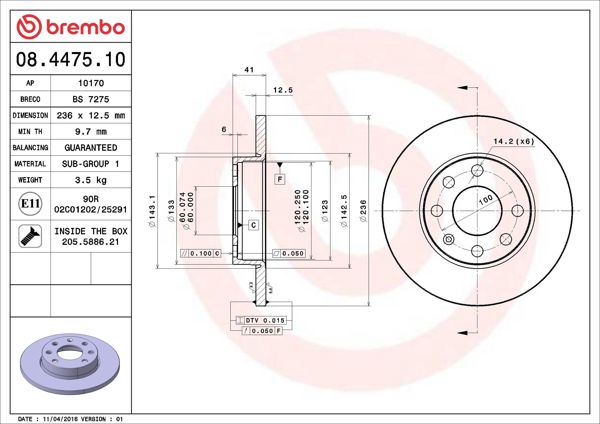 BREMBO 08.4475.10 | Fren Diski Ön Standard Opel | 2 Adet