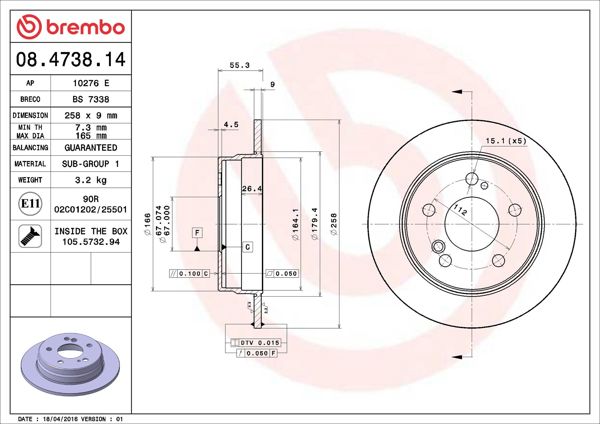 BREMBO 08.4738.14 | Fren Diski Arka Mercedes W124-W201-W202 W124 93 > 95 W202 93 > 00 C124 93 > 97 | 2 Adet