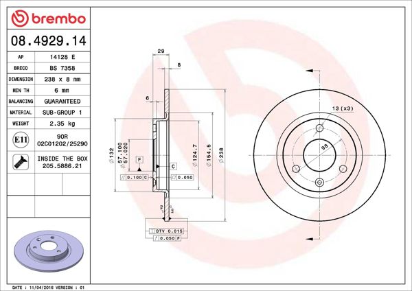 BREMBO 08.4929.14 | Fren Diski Ön Standard Peugeot | 2 Adet