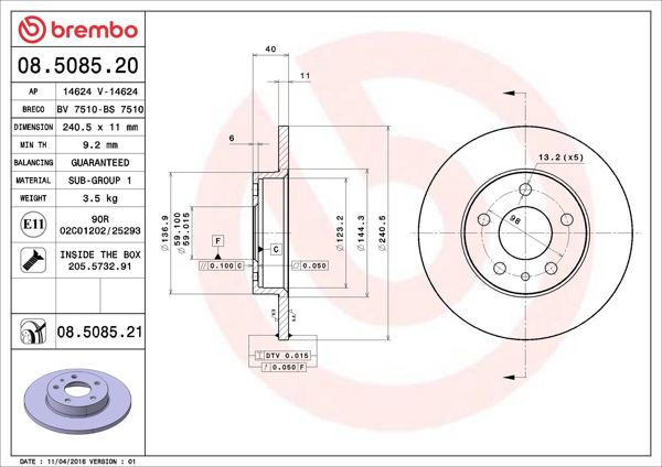 BREMBO 08.5085.21 | Fren Diski Arka UV Coated Alfa Romeo | 2 Adet