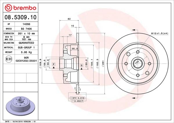 BREMBO 08.5309.10 | Fren Diski Arka Standard Opel | 2 Adet