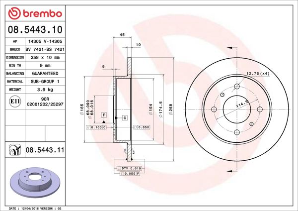 BREMBO 08.5443.11 | Fren Diski Arka UV Coated Nissan | 2 Adet