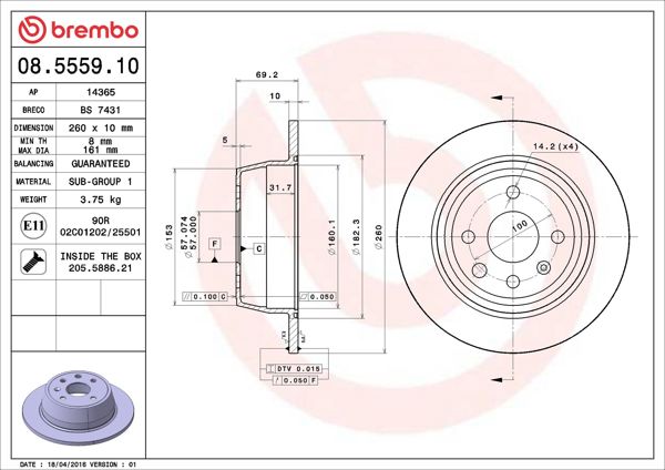 BREMBO 08.5559.10 | Fren Diski Arka Standard Opel | 2 Adet