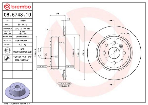 BREMBO 08.5748.10 | Fren Diski Arka Standard Opel | 2 Adet