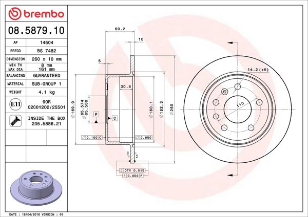BREMBO 08.5879.10 | Fren Diski Arka Standard Opel | 2 Adet