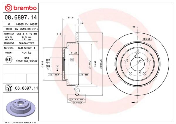 BREMBO 08.6897.14 | Fren Diski Arka Standard Subaru | 2 Adet