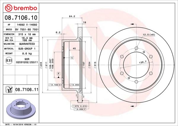 BREMBO 08.7106.10 | Fren Diski Arka Standard Mitsubishi | 2 Adet