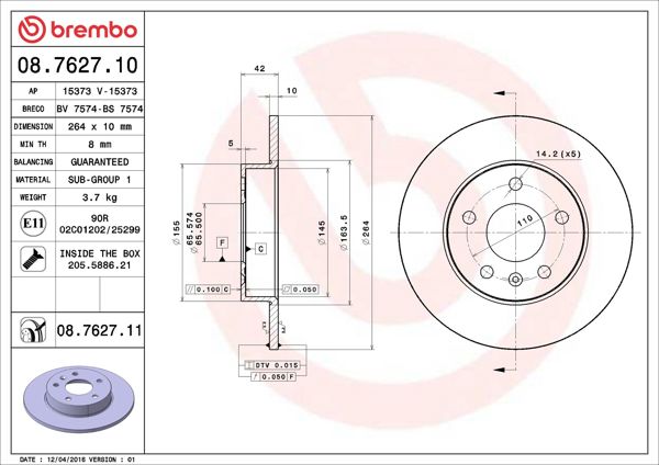 BREMBO 08.7627.10 | Fren Diski Ön Arka Standard Opel | 2 Adet