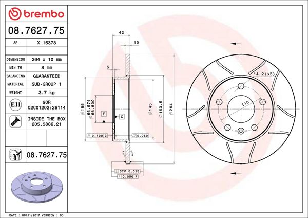 BREMBO 08.7627.75 | Fren Diski Ön Arka Max Opel | 2 Adet