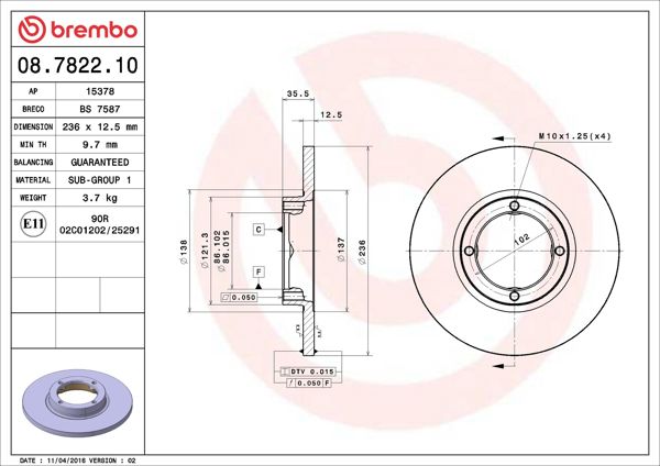 BREMBO 08.7822.10 | Fren Diski Ön Standard Chevrolet | 2 Adet
