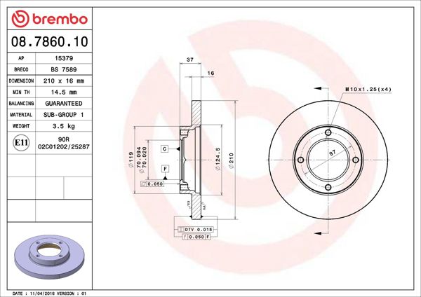 BREMBO 08.7860.10 | Fren Diski Ön Standard Daihatsu | 2 Adet