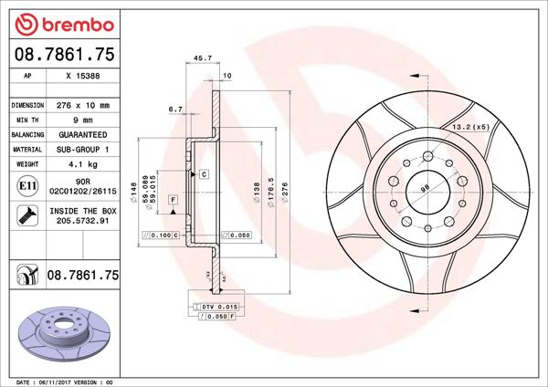 BREMBO 08.7861.75 | Arka Fren Diski Alfa 147/156/164 3.2 GTA 1.9 JTD/2.0 JTS/2.4 JTD | 2 Adet