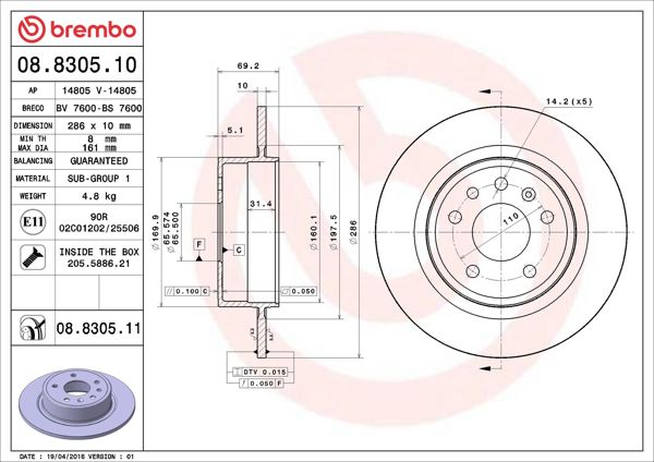 BREMBO 08.8305.11 | Fren Diski Arka UV Coated Saab | 2 Adet