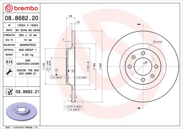 BREMBO 08.8682.21 | Fren Diski Ön Arka UV Coated Peugeot | 2 Adet