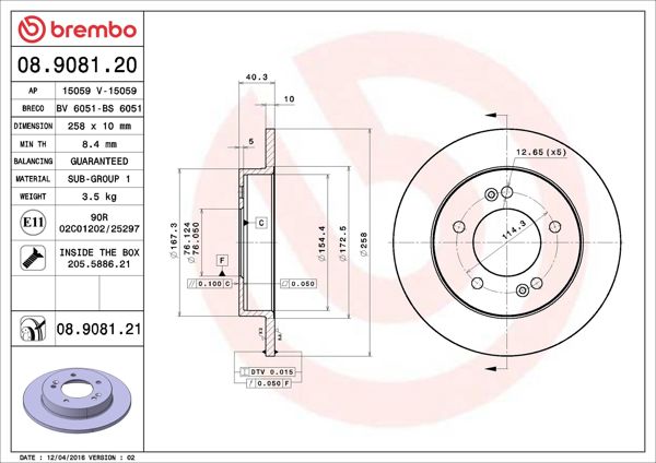 BREMBO 08.9081.21 | Fren Diski Arka UV Coated Hyundai | 2 Adet