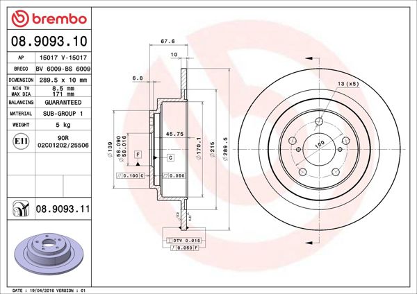 BREMBO 08.9093.11 | Fren Diski Arka UV Coated Subaru | 2 Adet