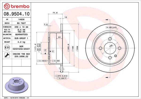 BREMBO 08.9504.10 | Fren Diski Arka Standard BMW | 2 Adet